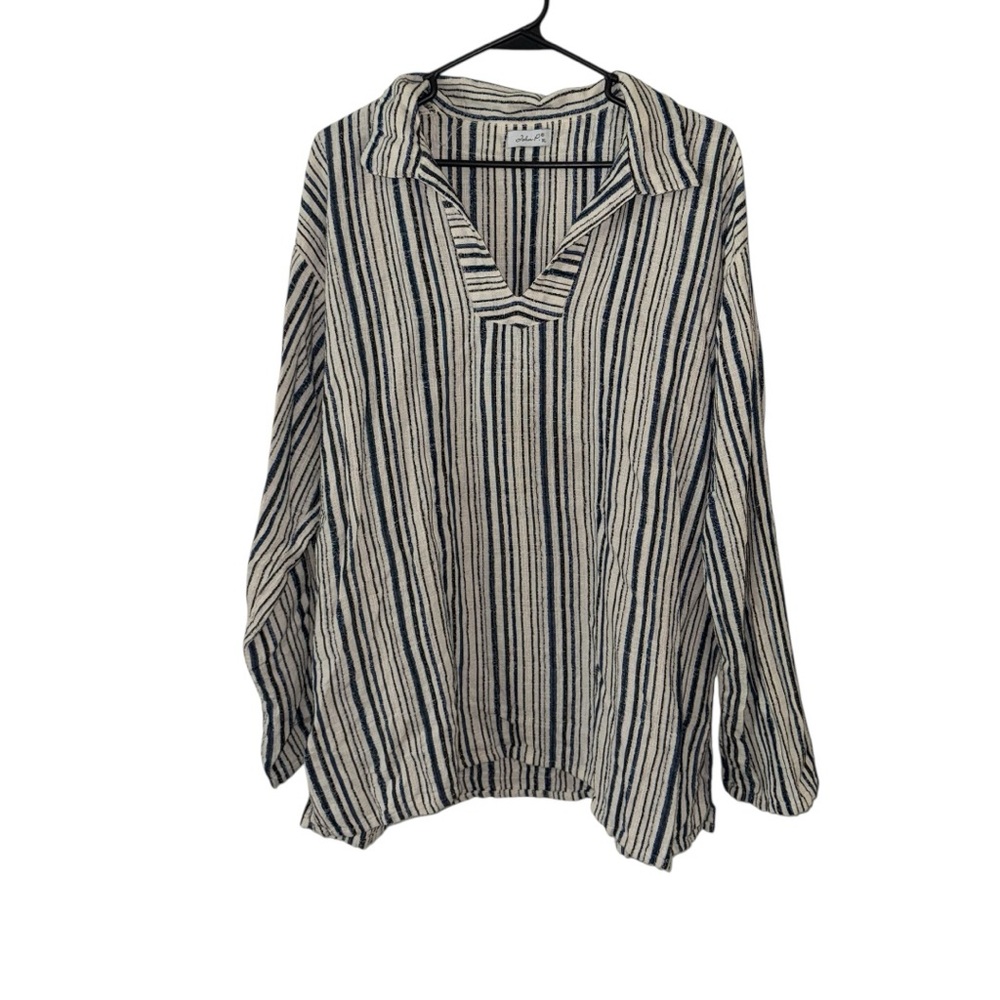 John P Striped Collared Cotton Longsleeves Tunic